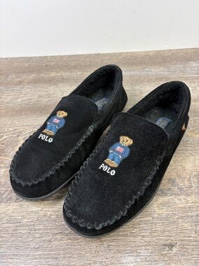 Polo Ralph Lauren Polo Bear Slipper Black Suede Collins American Sweater Bear 10